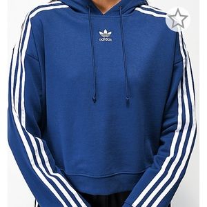 Adidas Originals Cropped 3 stripe hoodie navy